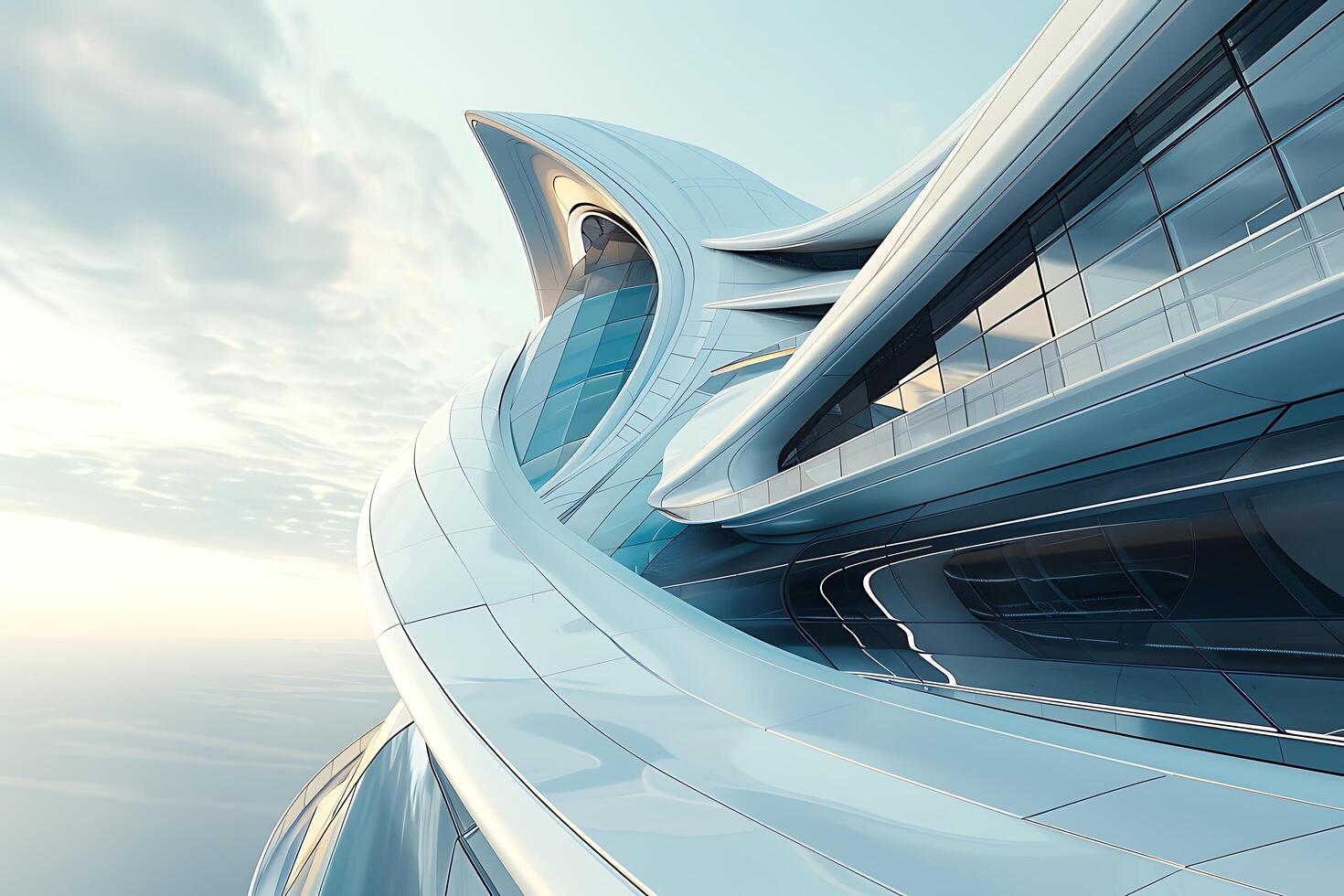Futuristic Architecture Modern Building Design, Glass Facade, Sky, Curves, Cityscape photo