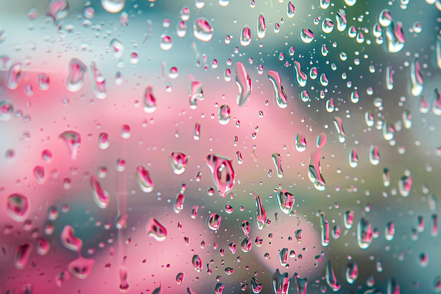 Rain Drops on Glass, Pink and Teal, Abstract Background, Water, Nature, Texture photo