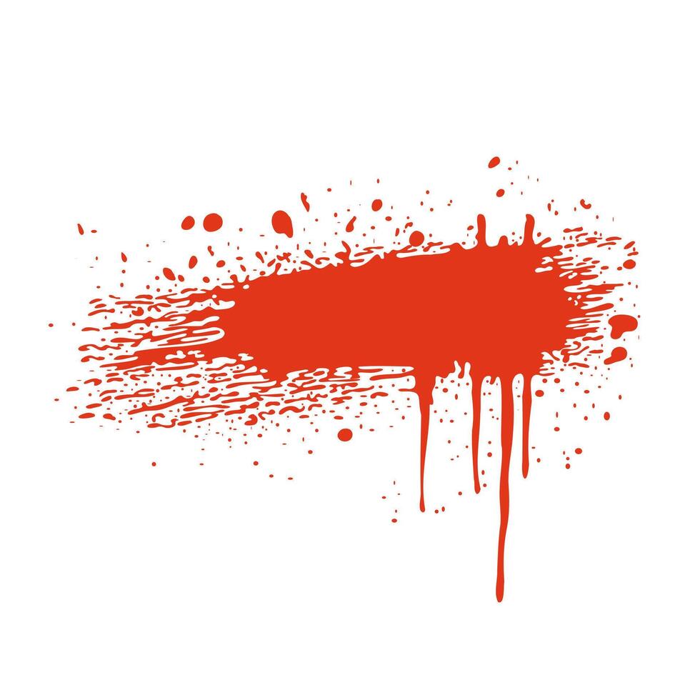 Grunge red blood splatter in flat design. Stained spot with flowing droplets. illustration isolated. vector