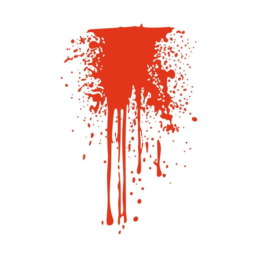 Grunge red blood splatter in flat design. Wet bleeding and pouring blot. illustration isolated. vector