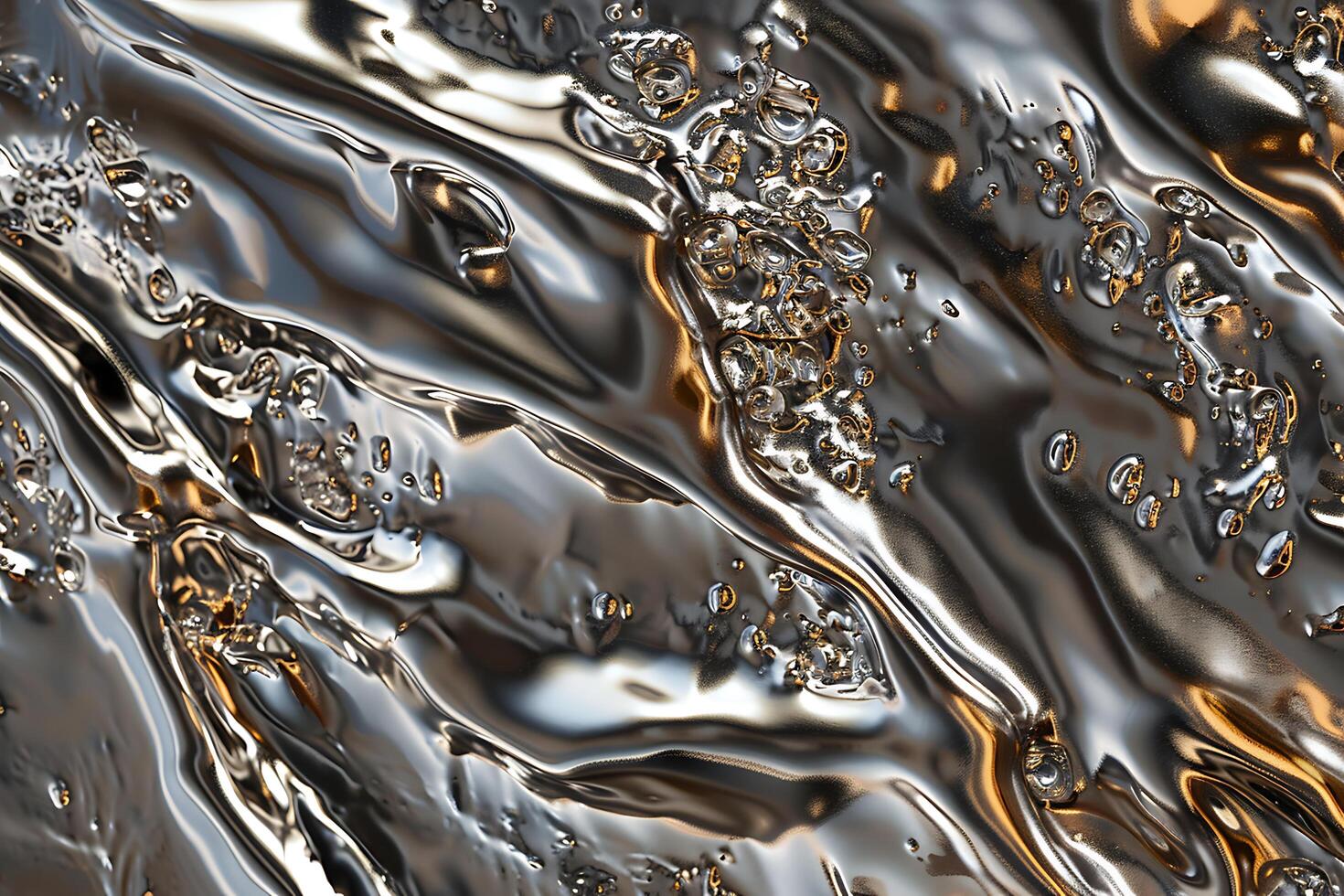 Abstract Liquid Metal Texture Silver, Gold, Bubbles, Flowing, Waves, Reflections, Shiny, Swirls, Glo photo