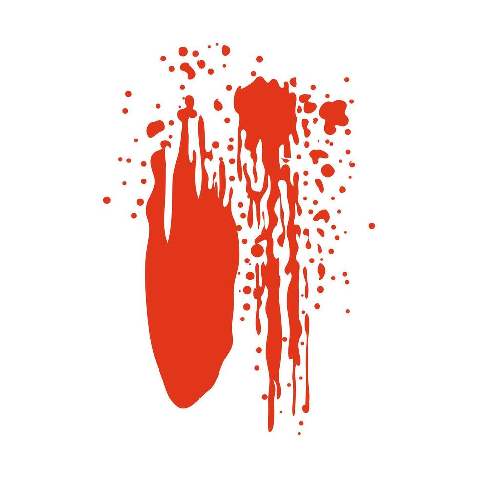 Grunge red blood splatter in flat design. Flowing blot with melting drops. illustration isolated. vector
