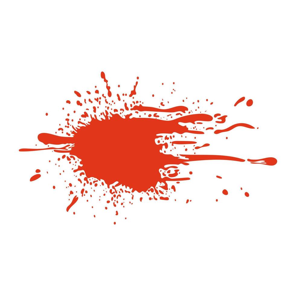 Grunge red blood splatter in flat design. Splashing horror blot shape. illustration isolated. vector