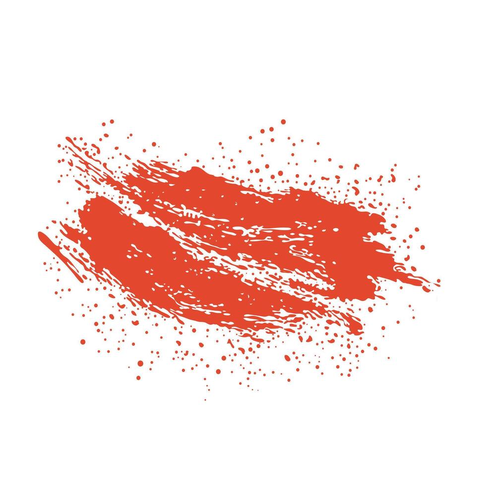 Grunge red blood splatter in flat design. Exploding dirty spot with drips. illustration isolated. vector