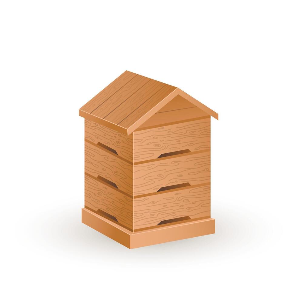 Beehive house in flat design. Wooden apiary building for honey bees. illustration isolated. vector