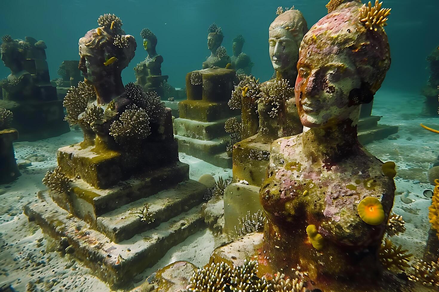 Submerged Statues Underwater Museum Coral Reef Ocean Art Sculpture photo