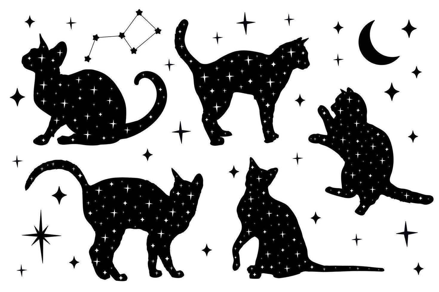 Magic black cats. Concept of witches, esoteric, mystic vector
