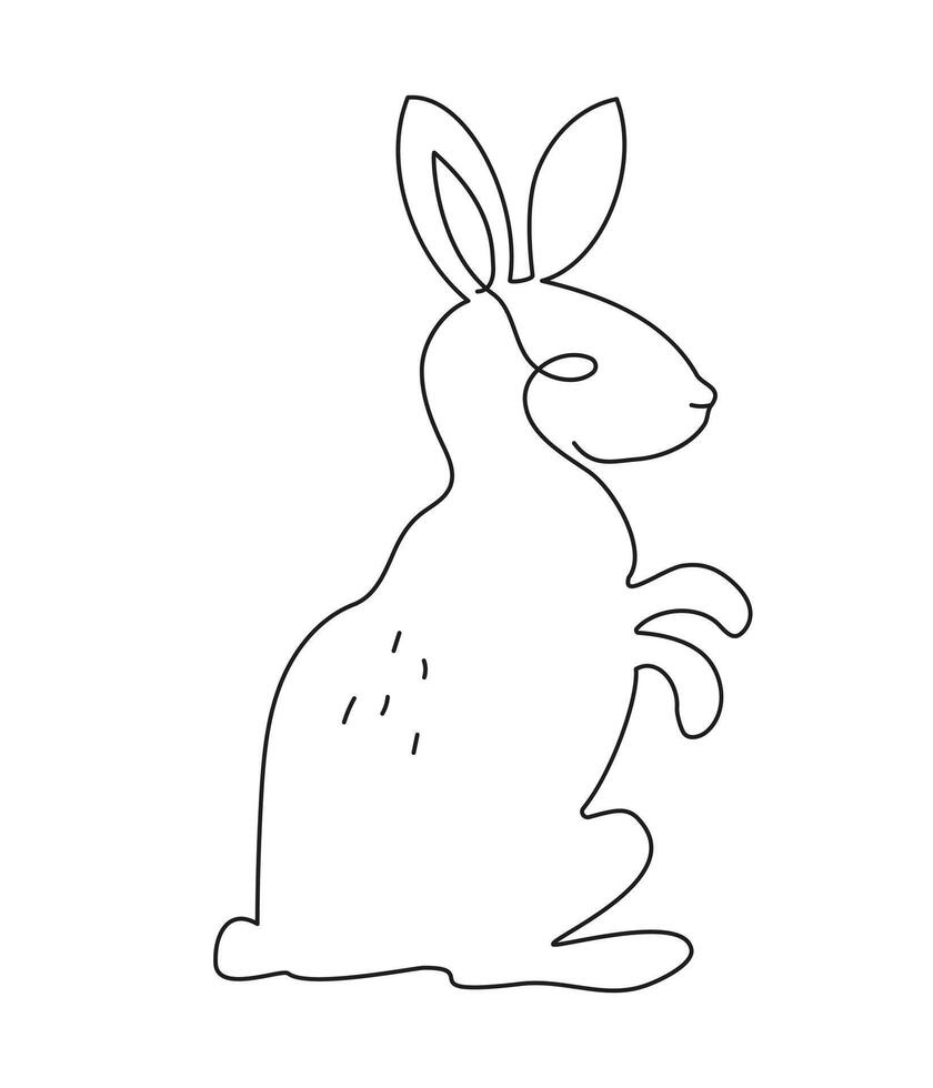 Hare, easter bunny drawing, line art. Drawing one line. Cute silhouette of a rabbit. Holiday spring greeting card design. vector