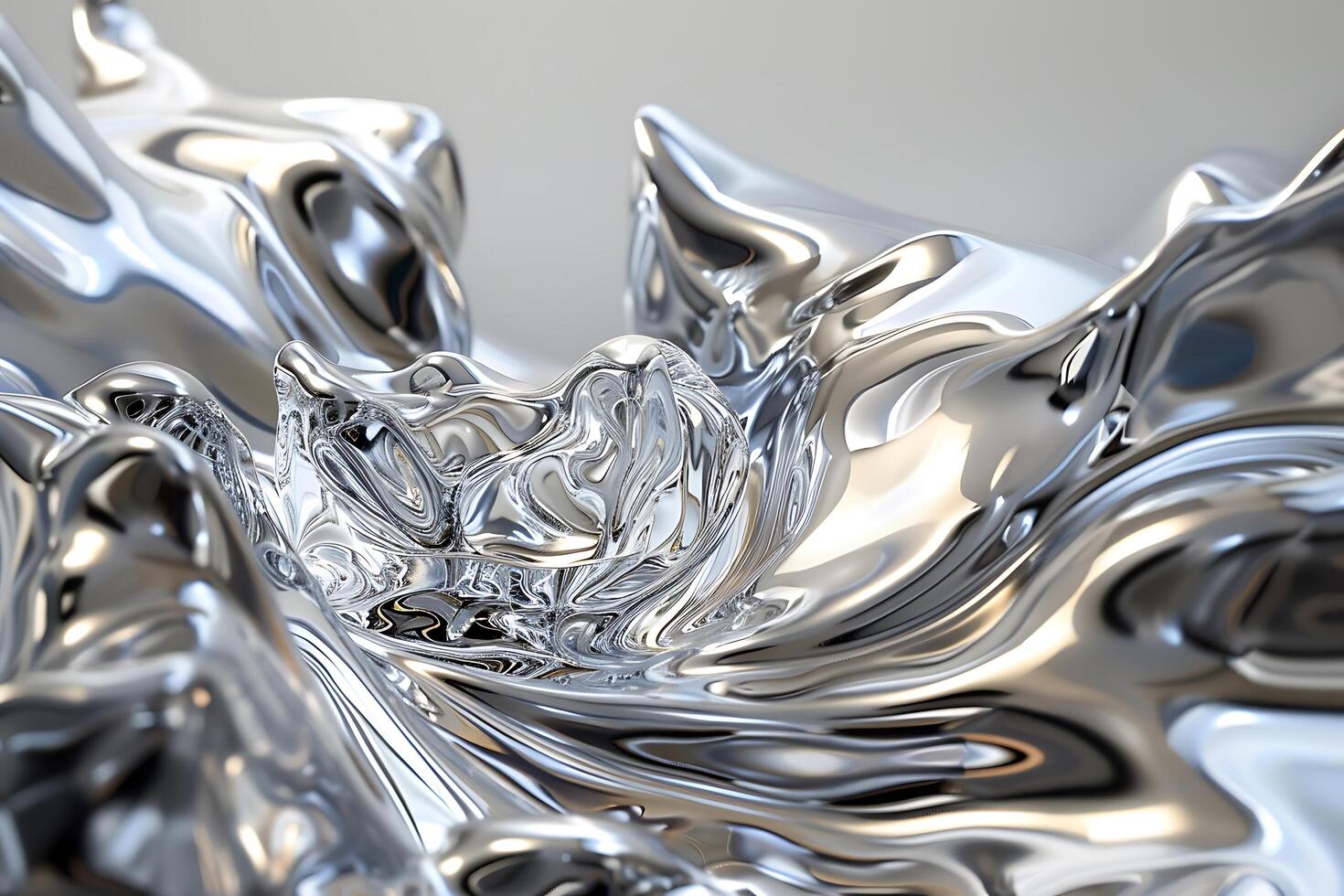 Abstract Silver Liquid Metal Flowing Dynamic 3D Render photo