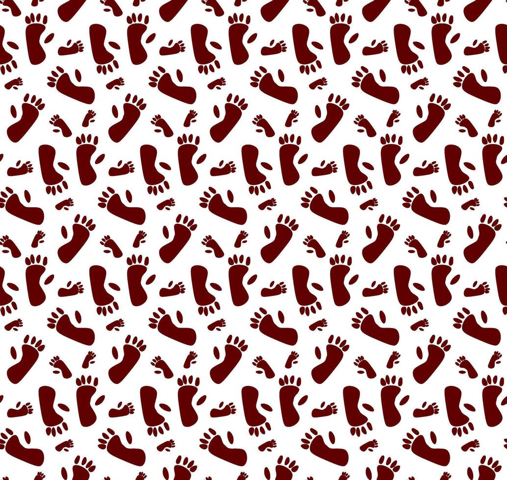 abstract monkey footprint seamless pattern. Gorilla, chimpanzee primate footpath symbol. Graphic line illustration. vector