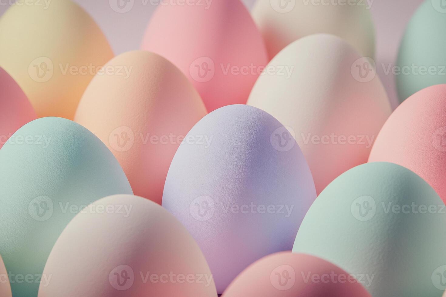 A striking composition of vivid Easter eggs in blue, pink, and purple tones, arranged against a textured dark background. The contrast between light and shadow enhances their glossy finish. photo