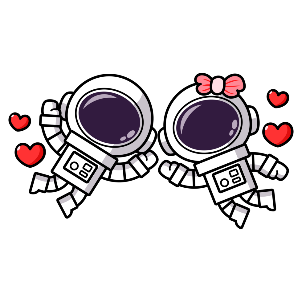 Cute Astronauts in Love Illustration, Valentine png