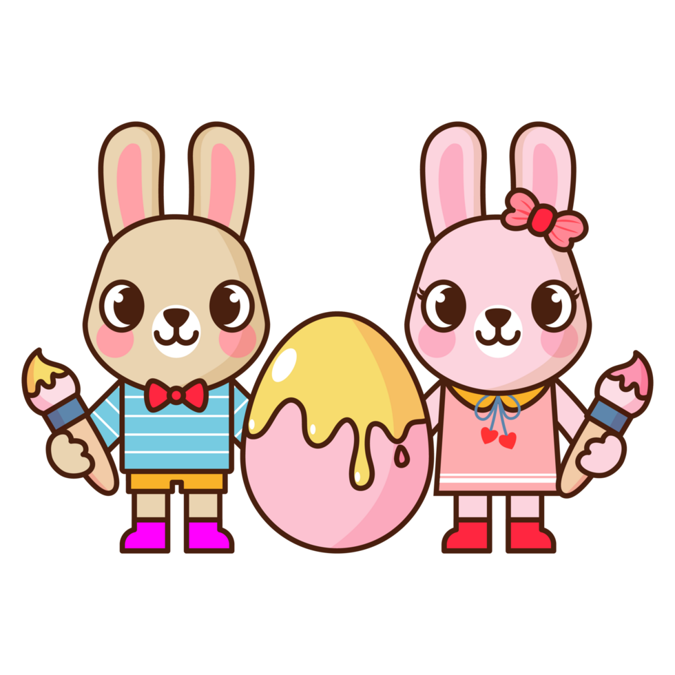 Cute Bunnies Painting Easter Eggs, two png