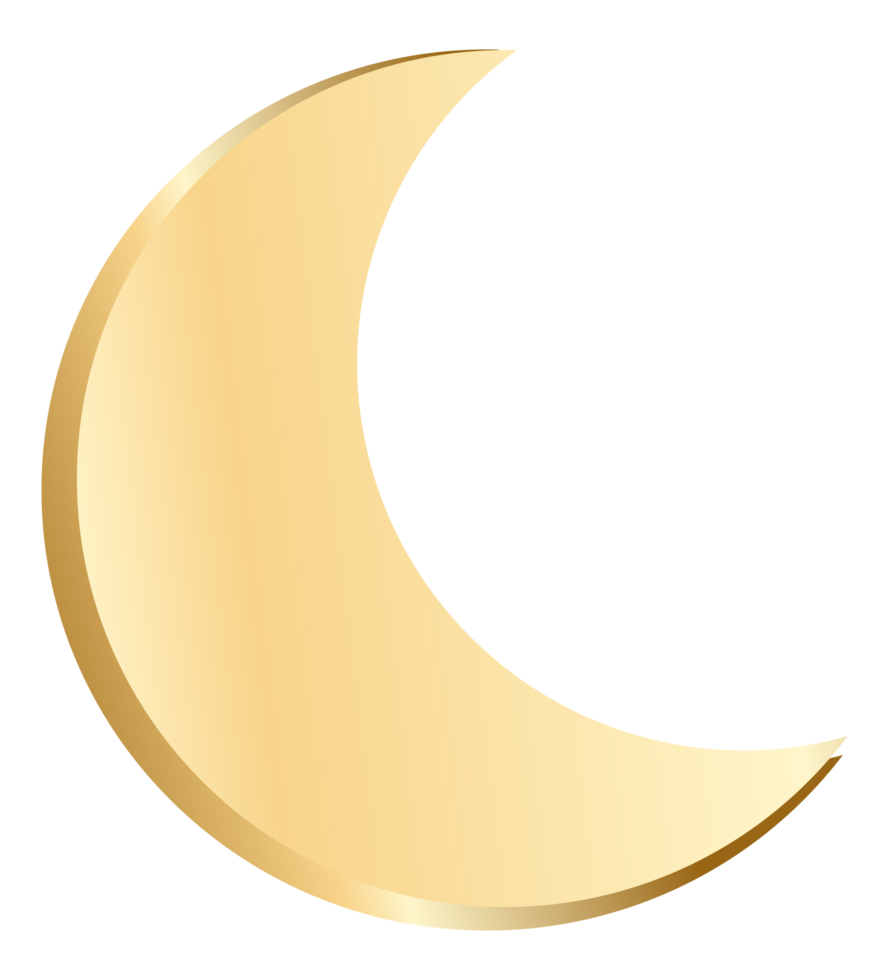 Elegant gold crescent moon Icon perfect for decorative applications in designs, logos, or night-themed projects. png