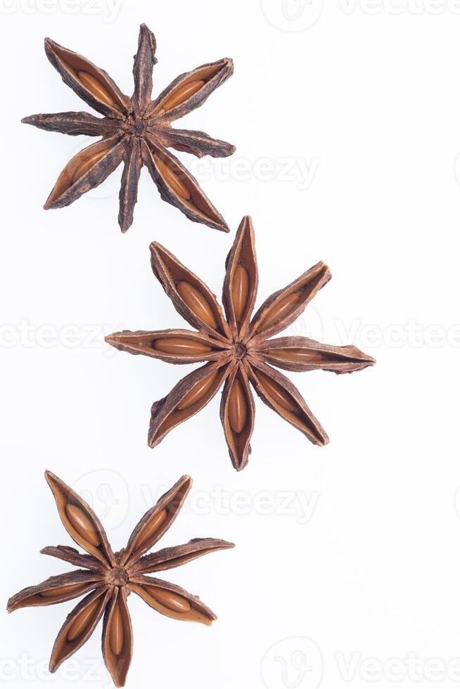 isolated three anise seeds on white photo