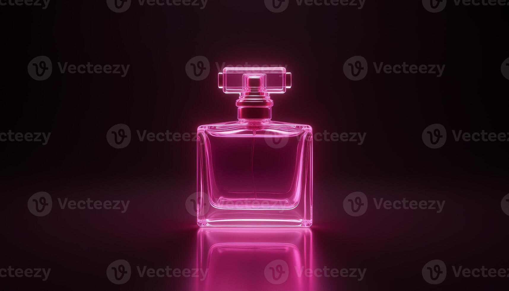 Captivating pink perfume bottle illuminating elegance in a dark setting photo