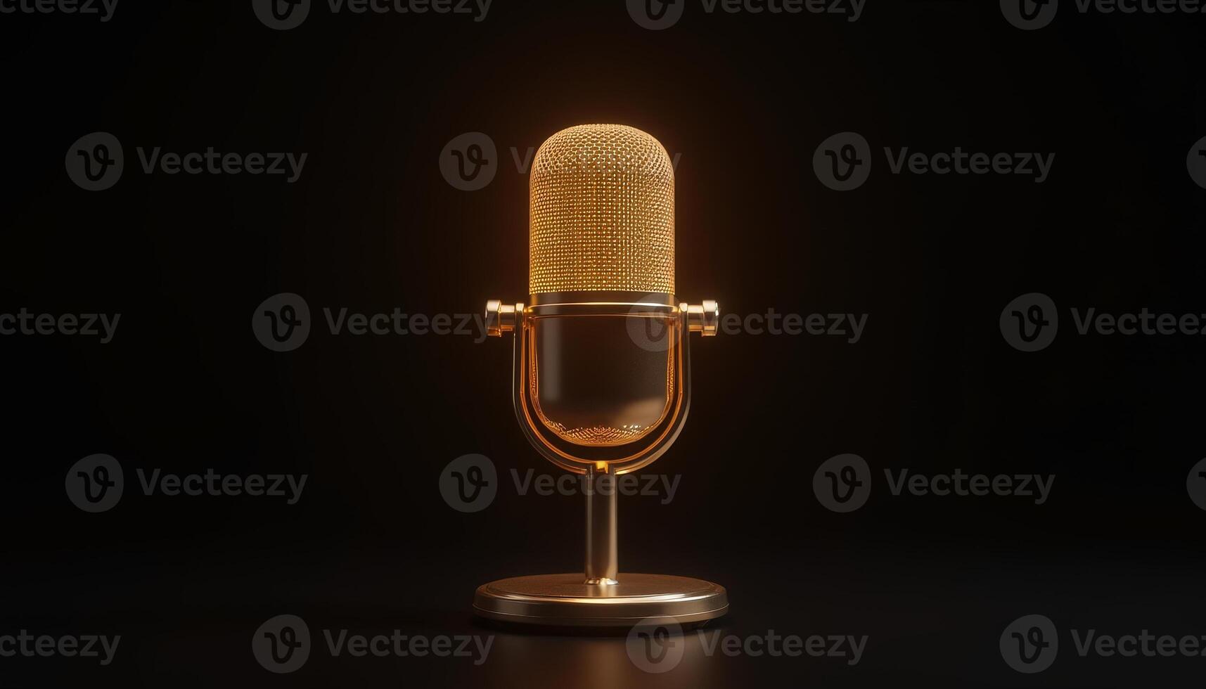 Golden microphone radiates elegance and charm in a dark setting photo