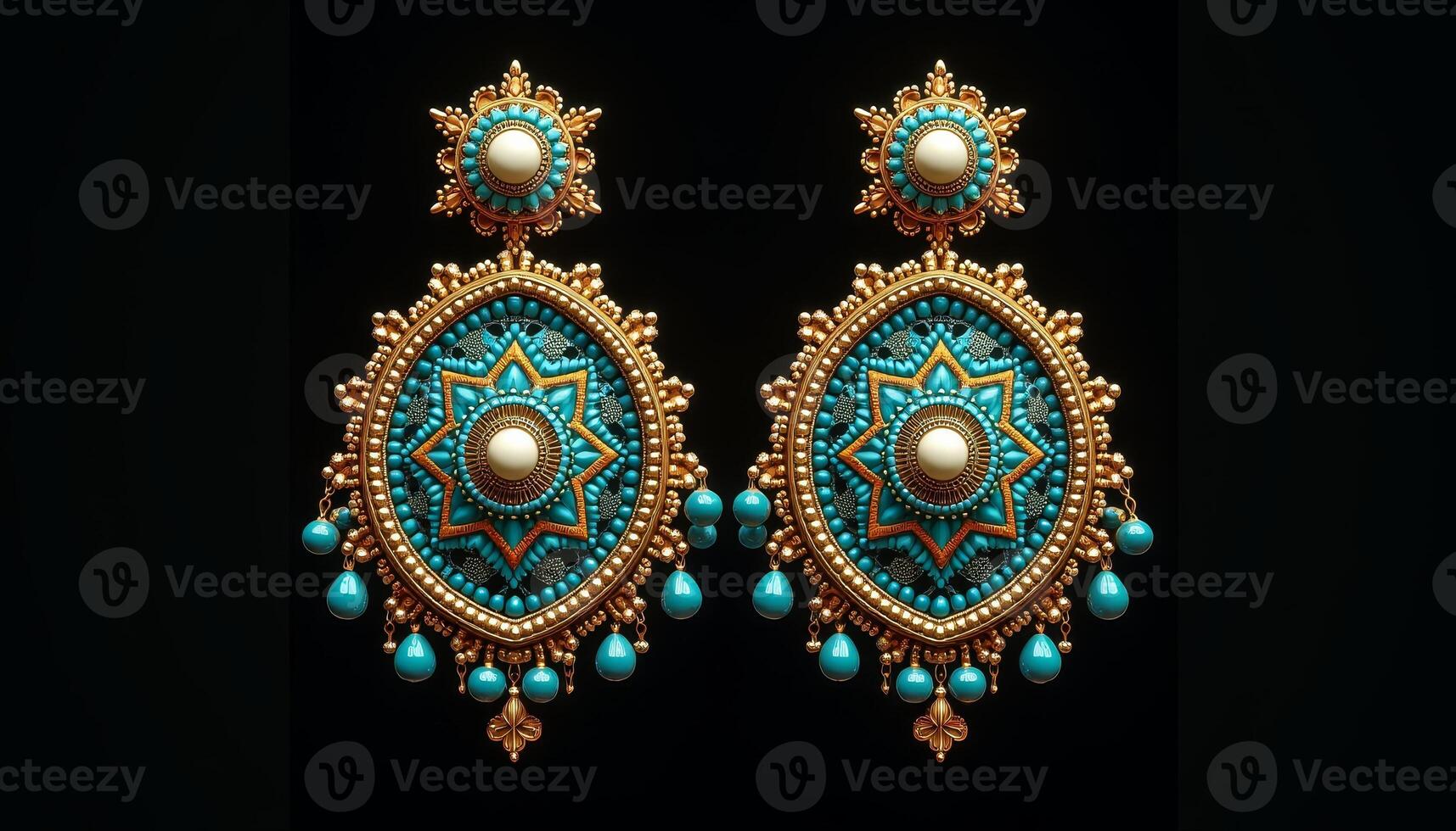 Elegant turquoise earrings with intricate designs and craftsmanship photo