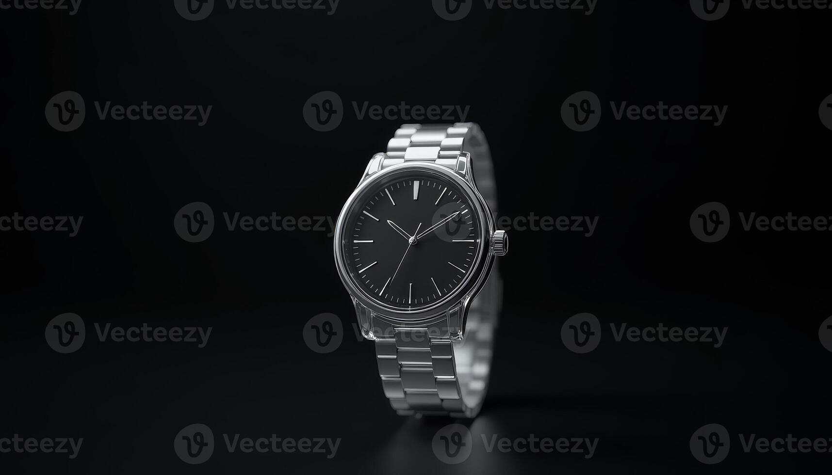 Elegant silver wristwatch with a minimalist design on a dark surface photo