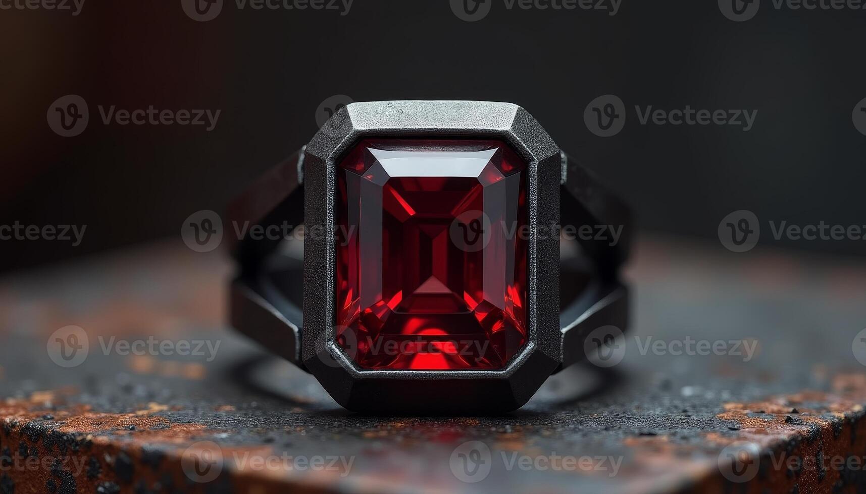 Elegant ruby ring set against a rustic backdrop of an antique surface photo