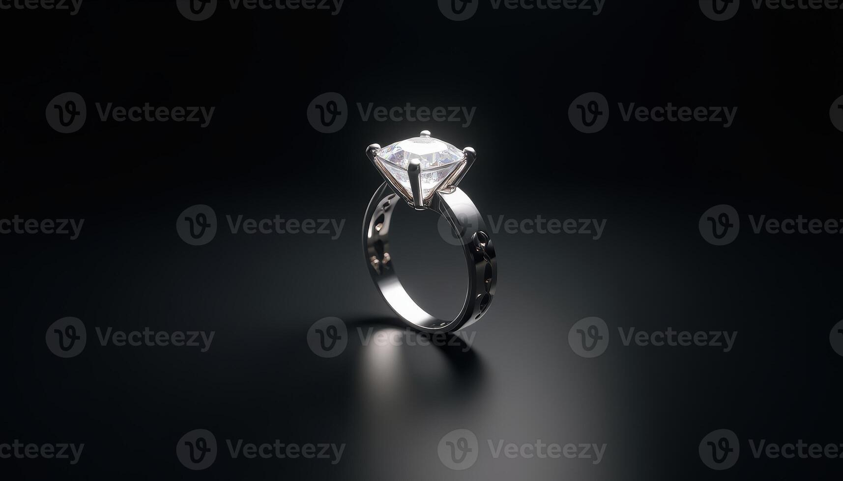 Sparkling diamond ring illuminated against a dark background in elegant display photo