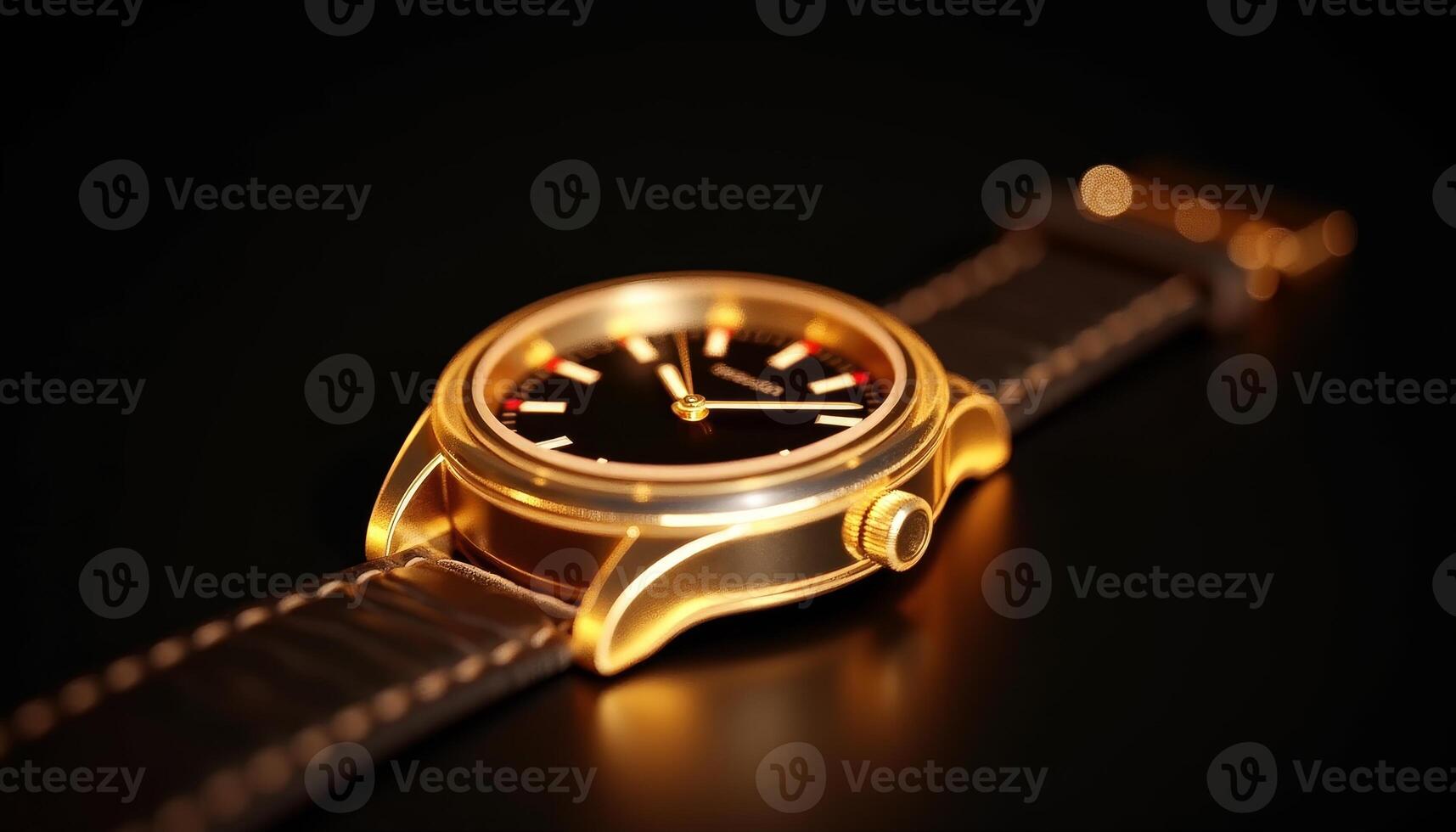 Elegant golden watch resting on a dark surface showcasing timeless craftsmanship photo