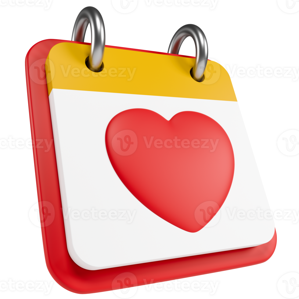 Stylized calendar with a red heart. Transparent background png