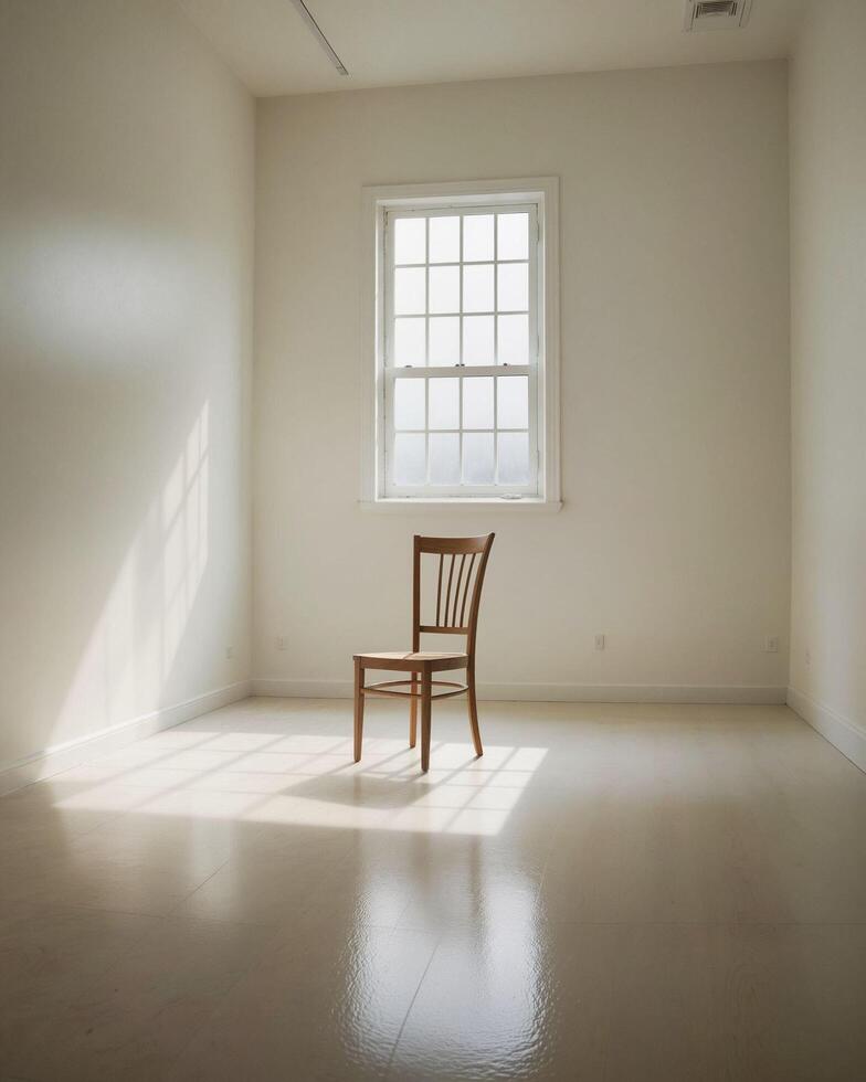 Empty Room with a Single Wooden Chair Bathed in Natural Light photo