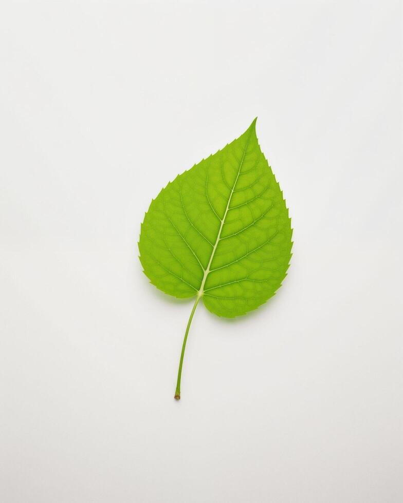 Vibrant Green Leaf on Clean White Background for Natural Themes photo