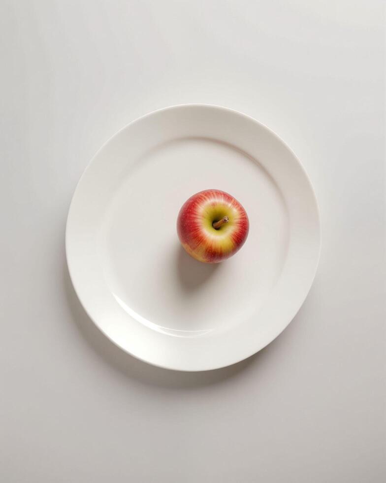 Red Apple Centered on White Plate Minimalist Food Presentation photo