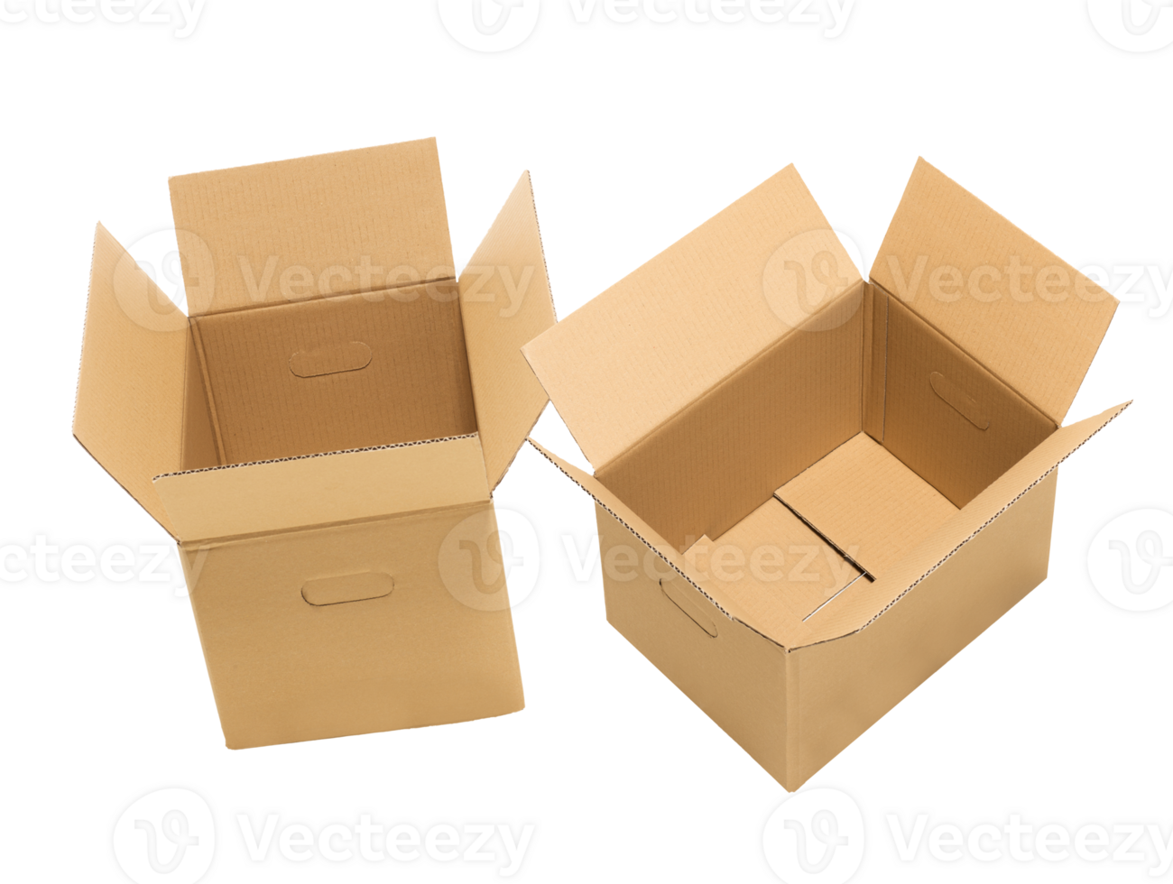 two open cardboard box isolated, front and top view png