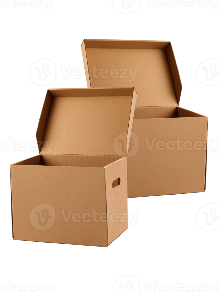 Cardboard archive storage box open lid isolated. Open box packaging png