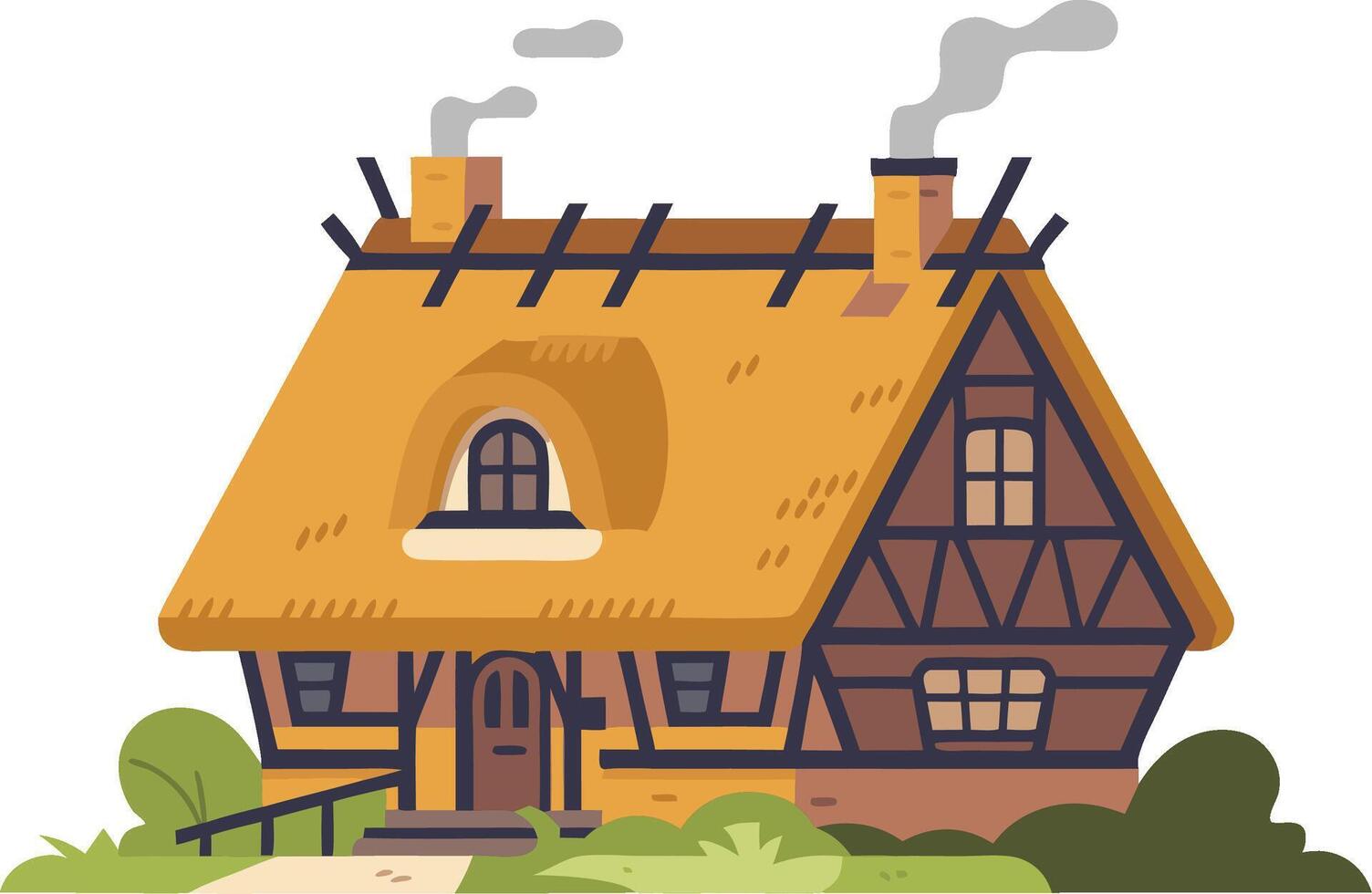 Charming Thatched Roof Cottage for Fairy Tale Illustrations vector
