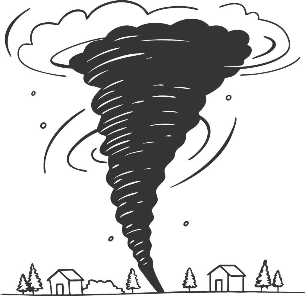 Tornado Swirling Over Rural Landscape Art for Educational Use vector