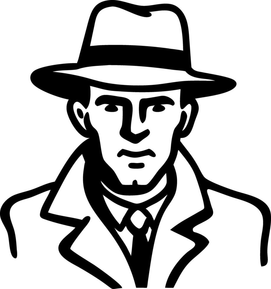 Vintage Detective Silhouette Wearing Fedora and Trench Coat Illustration vector