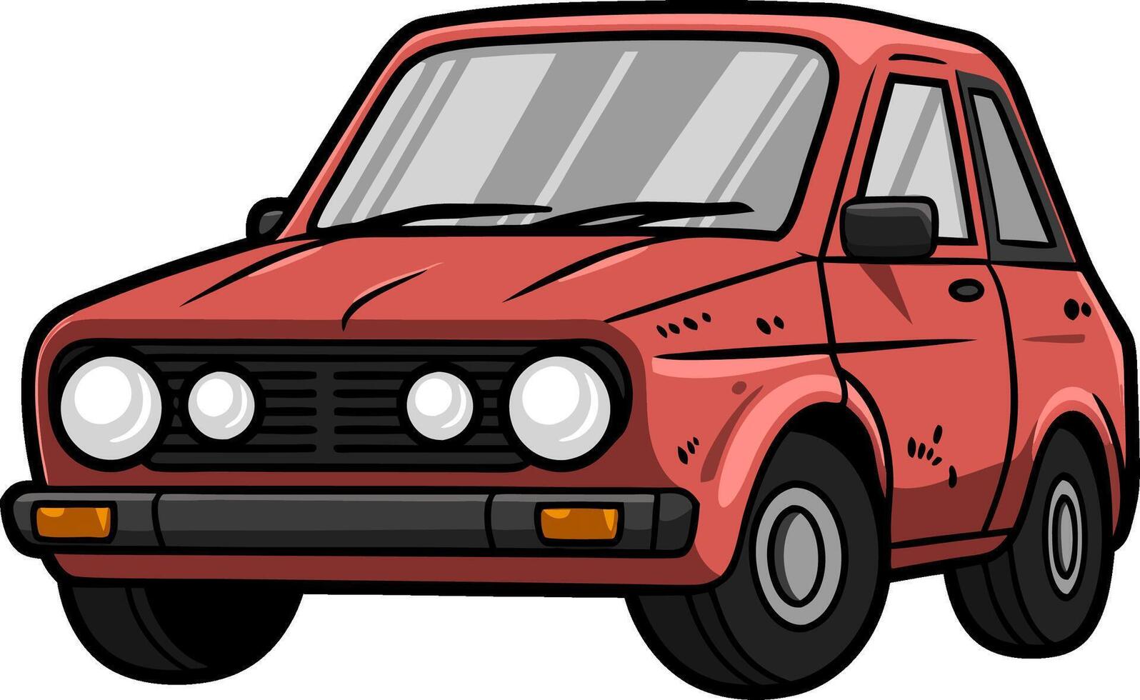 Retro Red Compact Car Illustration for Posters and Design Projects vector
