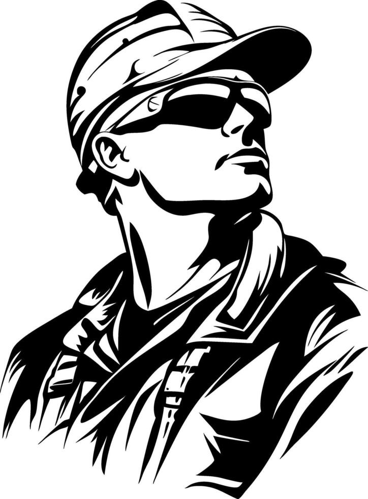 Illustration Male Soldier Wearing Cap and Sunglasses vector