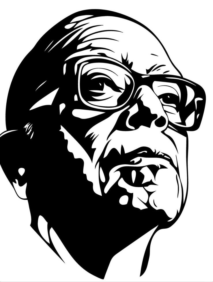 Dramatic Portrait of Elderly Man with Glasses for Artistic Design vector