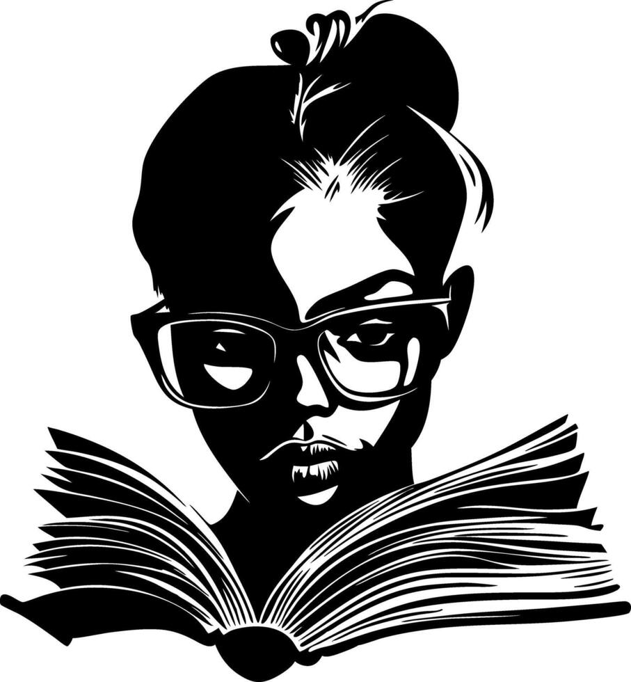 Intricate Design of Intellectual Woman Reading a Book vector