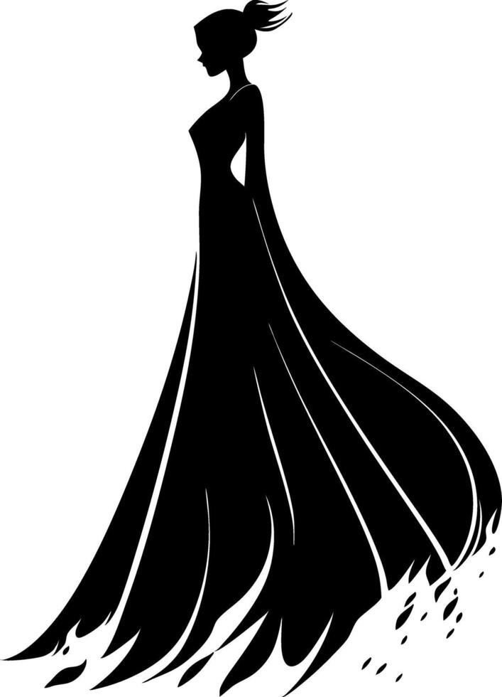 Elegant Woman Silhouette in Flowing Gown Art for Design Inspiration vector