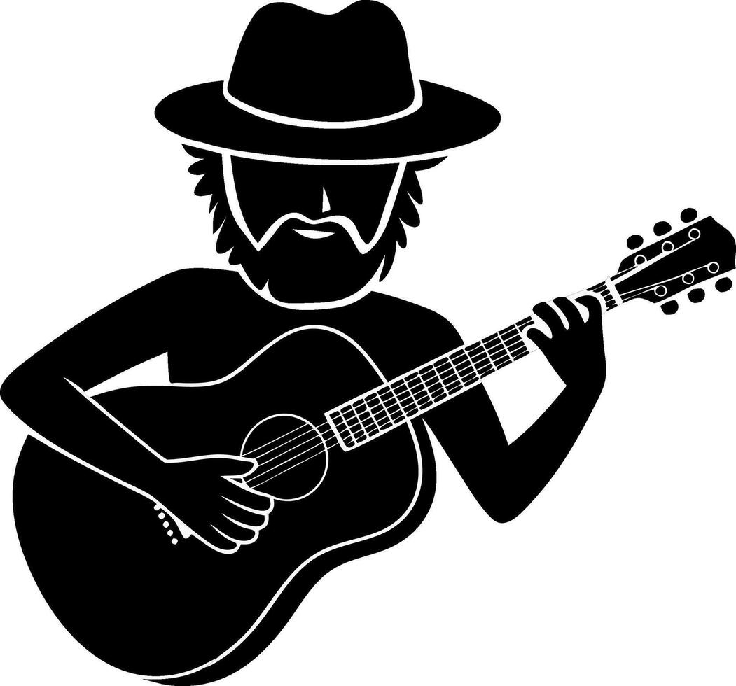 Illustration of Bearded Guitarist with Hat for Music Art Projects vector