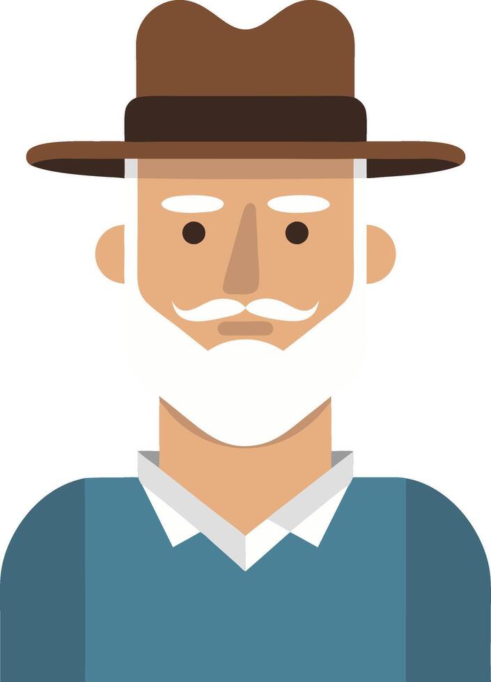 Elderly Man Illustration with Hat and Beard for Avatar Design and Character Branding vector