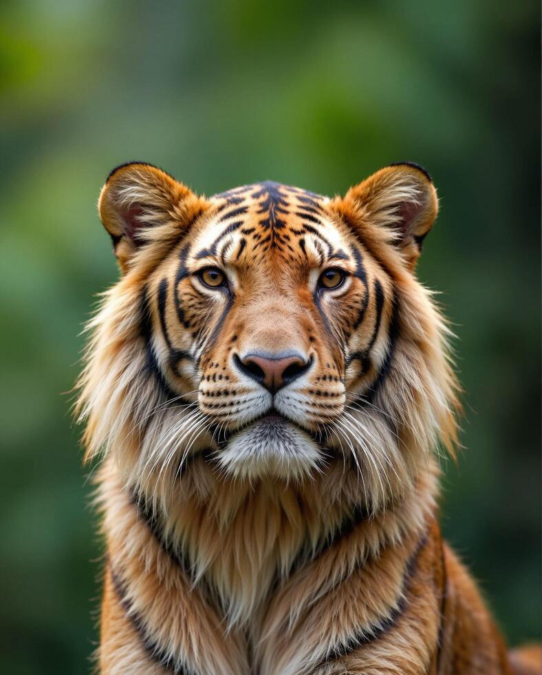 Majestic tiger portrait with enchanting green background photo