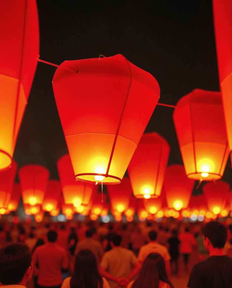 Illuminated Red Lanterns Create a Festive Atmosphere at Night photo