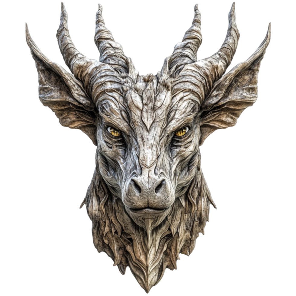 a dragon head with horns on transparent background. png