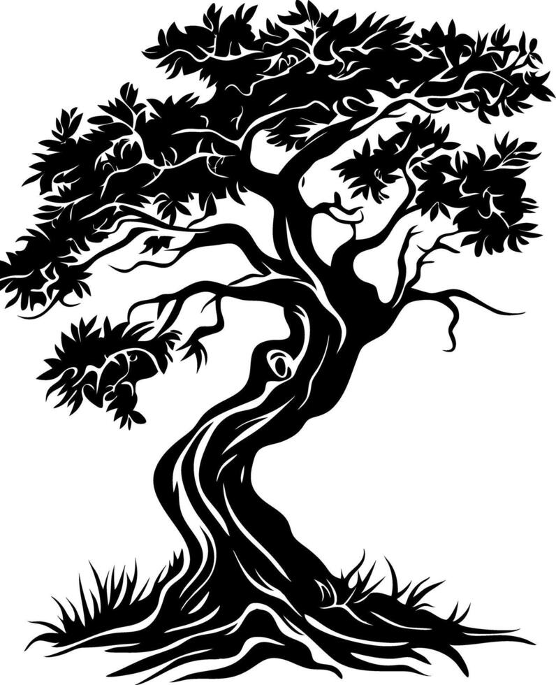Intricate Silhouette of Bonsai Tree Art for Tattoos and Design vector