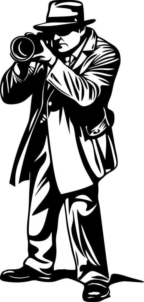 Detective Silhouette Man with Trench Coat and Camera vector
