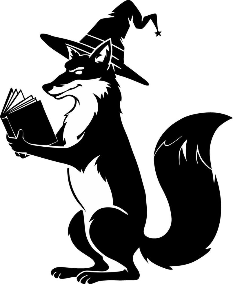 Magical Fox Wizard Reading Book Illustration for Creative Designs vector