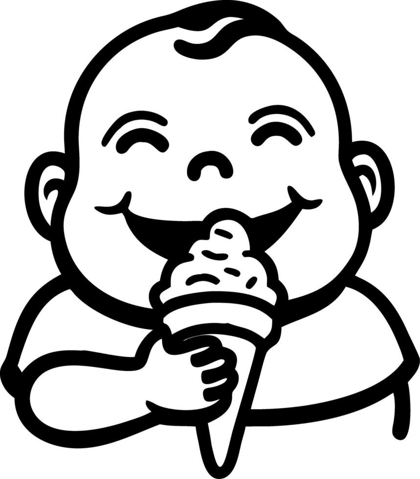 Happy Baby Holding Ice Cream Cone Illustration for Coloring Books and Kids Products vector