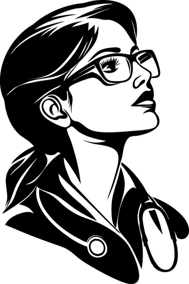 Silhouetted Female Doctor with Stethoscope and Glasses Inspirational Art vector